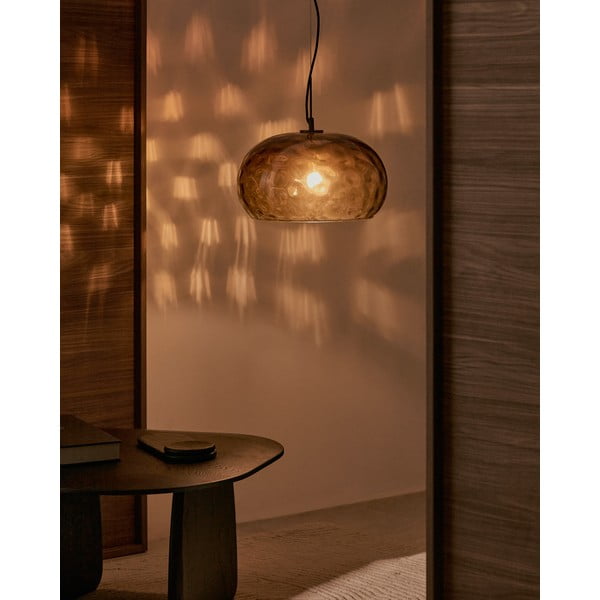 Jantárové sklenené závesné svietidlo so skleneným tienidlom ø 40 cm Balma – Kave Home-image-1