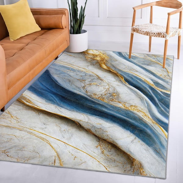 Modrý prateľný koberec 80x150 cm Golden Spill – Mila Home-image-3
