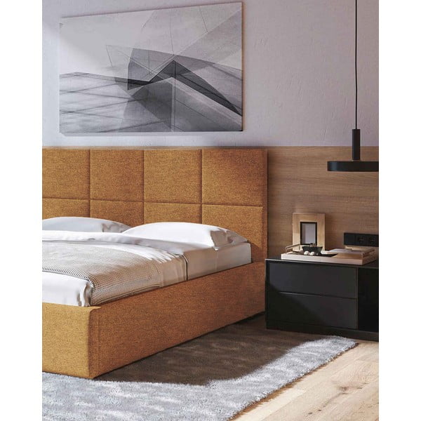 Okrovožltá čalúnená dvojlôžková posteľ s úložným priestorom s roštom 160x200 cm Bufo – MESONICA-image-4