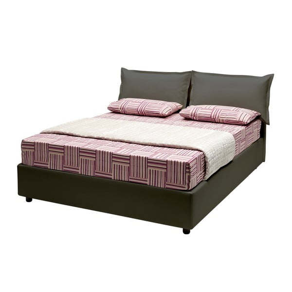 Sivá dvojlôžková posteľ s úložným priestorom a poťahom z koženky 13Casa Rose, 160 x 190 cm