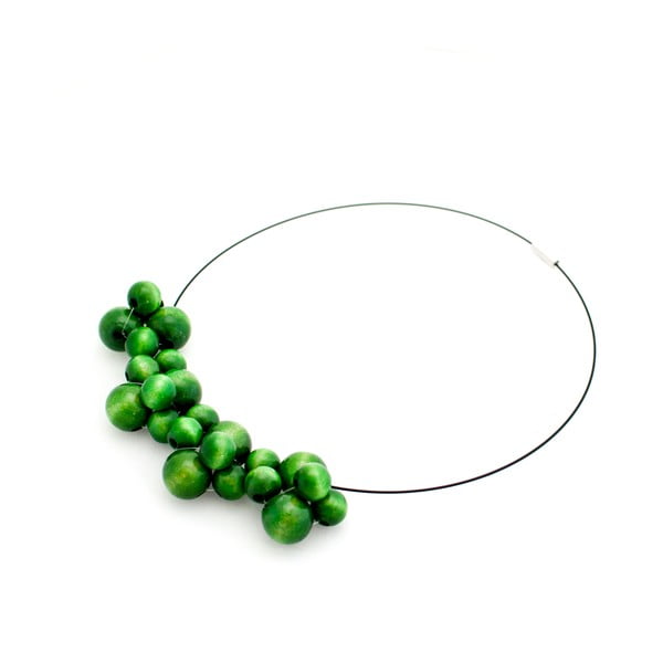 Zelený drevený náhrdelník Ko–ra–le Bubbles