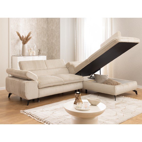 Béžová menčestrová rohová pohovka (pravý roh/do L) Marbeya  – Ropez-image-4