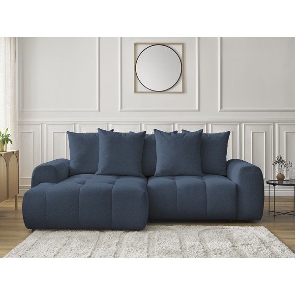 Modrá ženilková rozkladacia/s úložným priestorom rohová pohovka (ľavý roh/s leňoškou) Roxelane – Bobochic Paris-image-1