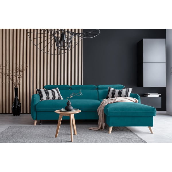 Tyrkysová zamatová rozkladacia rohová pohovka (pravý roh) Sweet Harmony – Miuform-image-1