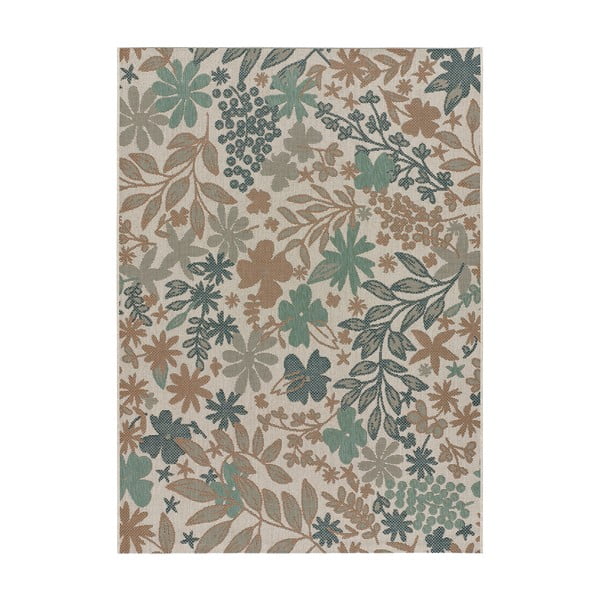 Béžovo-zelený vonkajší koberec Universal Floral, 65 x 200 cm