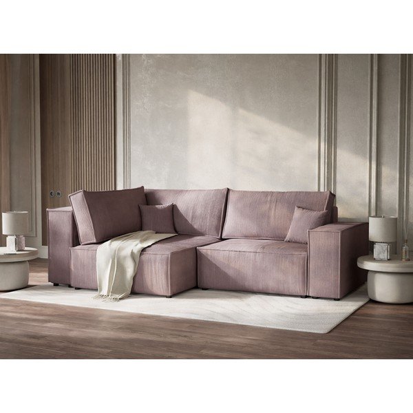 Fialová menčestrová rozkladacia/s úložným priestorom rohová pohovka (ľavý roh/do L) Tonga – Maison de Rêve-image-4