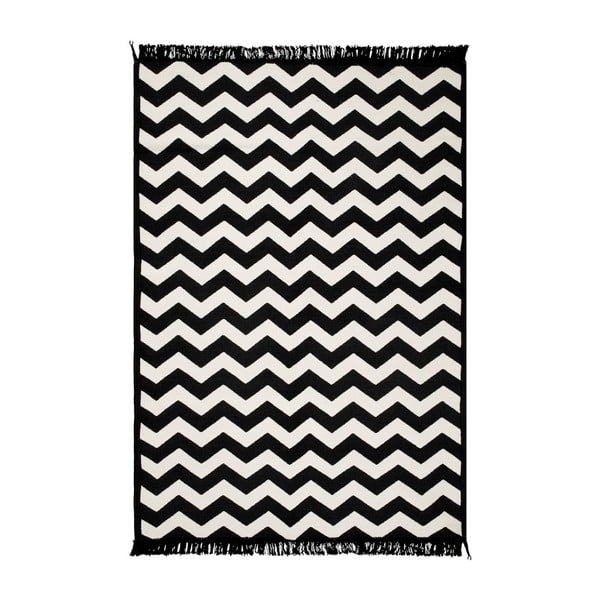 Čierno-biely obojstranný koberec Zig Zag, 140 × 215 cm