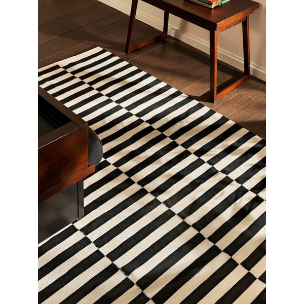 Čierno-biely obojstranný ručne tkaný vlnený koberec 200x300 cm Donna – Hanse Home-image-3