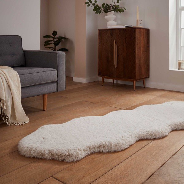 Krémovobiely syntetický behúň 60x180 cm Super Teddy – Think Rugs-image-2