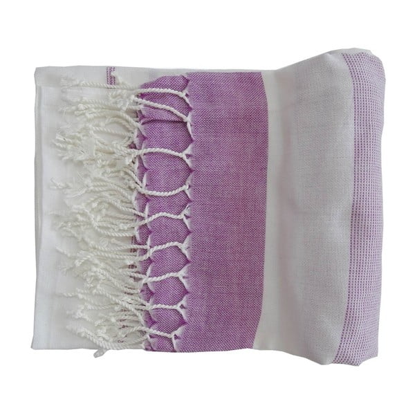 Fialová ručne tkaná osuška z prémiovej bavlny Gokku, 100 × 180 cm