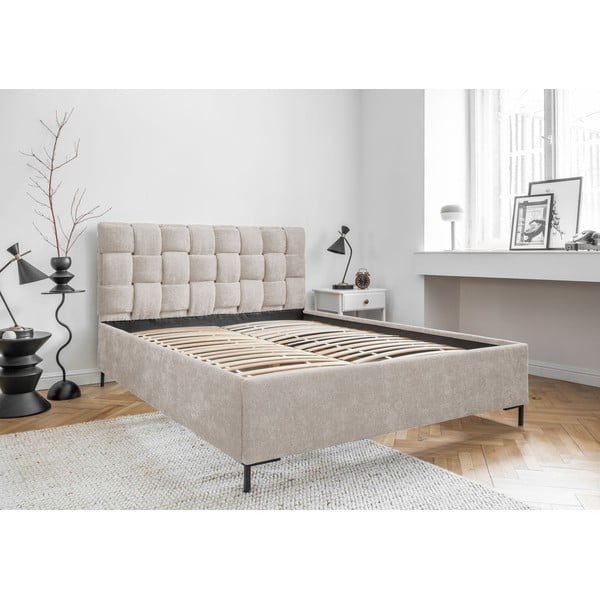 Béžová čalúnená dvojlôžková posteľ s roštom 180x200 cm Eve – Miuform-image-4