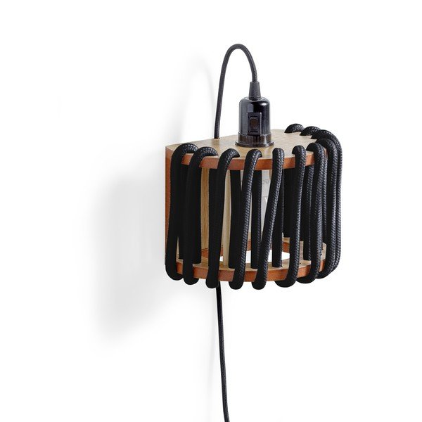 Čierna nástenná lampa s drevenou konštrukciou EMKO Macaron, dĺžka 20 cm-image-3