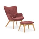 Červené menčestrové kreslo s podnožkou Niko – Ropez