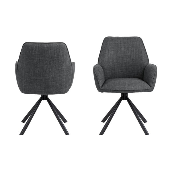 Tmavosivé čalúnené jedálenské kreslá v súprave s podrúčkami 2 ks Glenda – Actona-image-3