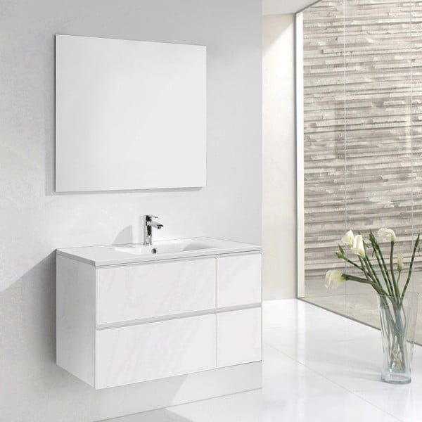 Kúpeľňová skrinka s umývadlom a zrkadlom Monza, odtieň bielej, 120 cm