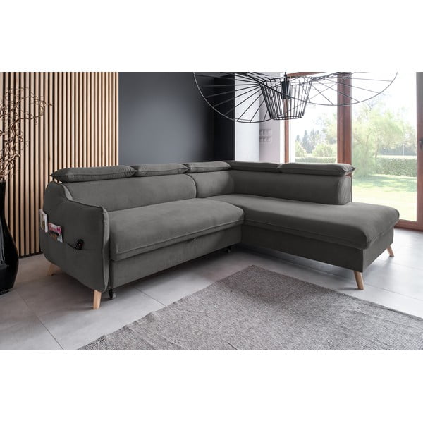 Tmavosivá zamatová rozkladacia rohová pohovka (pravý roh) Sweet Harmony – Miuform-image-3