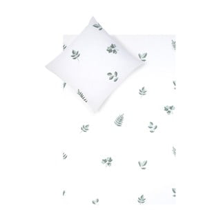 Bielo-zelené flanelové obliečky na jednolôžko Westwing Collection Fraser, 155 x 220 cm