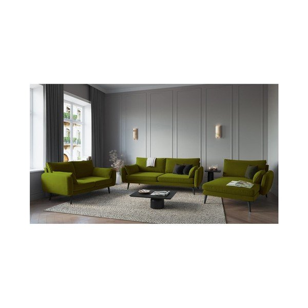 Zelená zamatová leňoška s čiernymi nohami Kooko Home Lento, pravý roh-image-4