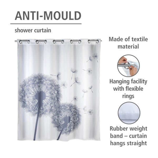 Biely sprchový záves s protiplesňovou povrchovou úpravou Wenko Dandelions, 180 × 200 cm-image-3