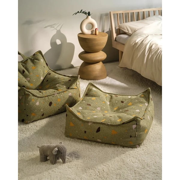 Zelený detský sedací vak z textílie buklé/ženilkový Terrazzo Square – Wigiwama-image-2