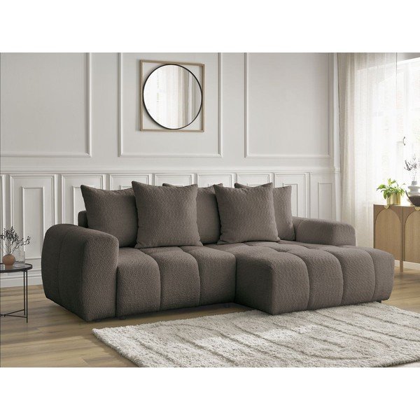 Hnedá rozkladacia/s úložným priestorom rohová pohovka z textílie buklé (pravý roh/s leňoškou) Roxelane – Bobochic Paris-image-4