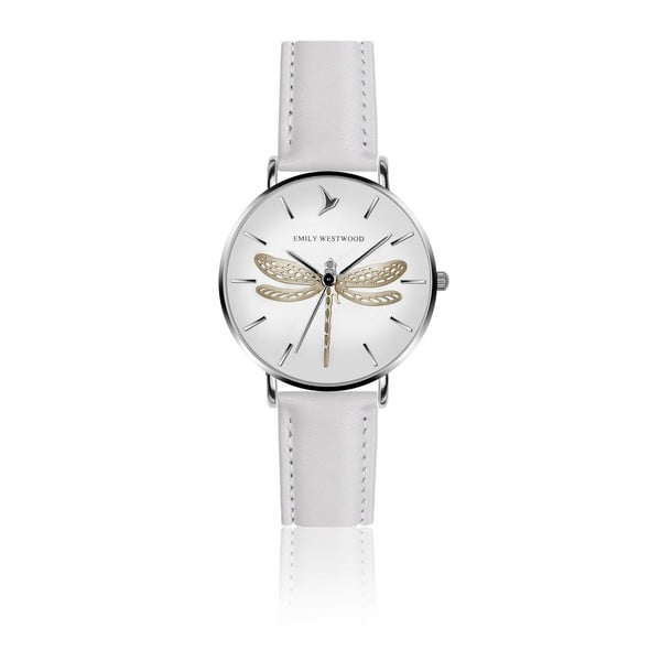 Dámske hodinky s remienkom z pravej kože v bielej farbe Emily Westwood Fly