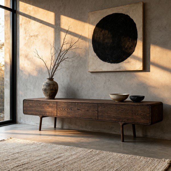 Hnedý TV stolík z dubového dreva 220x45x45 cm Fawn – Gazzda-image-1