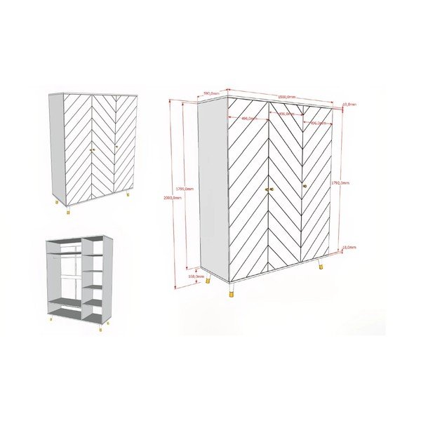 Biela detská šatníková skriňa 150x200 cm BILLY – Vipack-image-2