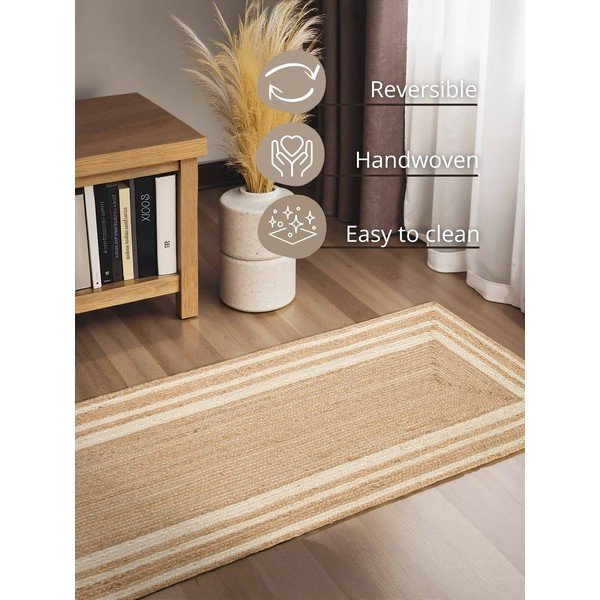 Krémovobiely/v prírodnej farbe obojstranný/ručne tkaný jutový behúň 80x250 cm Looma – Hanse Home-image-3