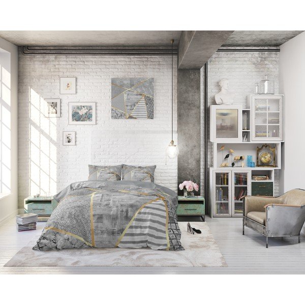Sivé bavlnené obliečky na dvojlôžko Pure Cotton Graphic, 200 x 200/220 cm-image-4