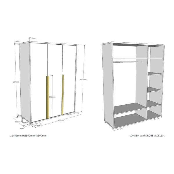Biela detská šatníková skriňa 146x195 cm London – Vipack-image-3