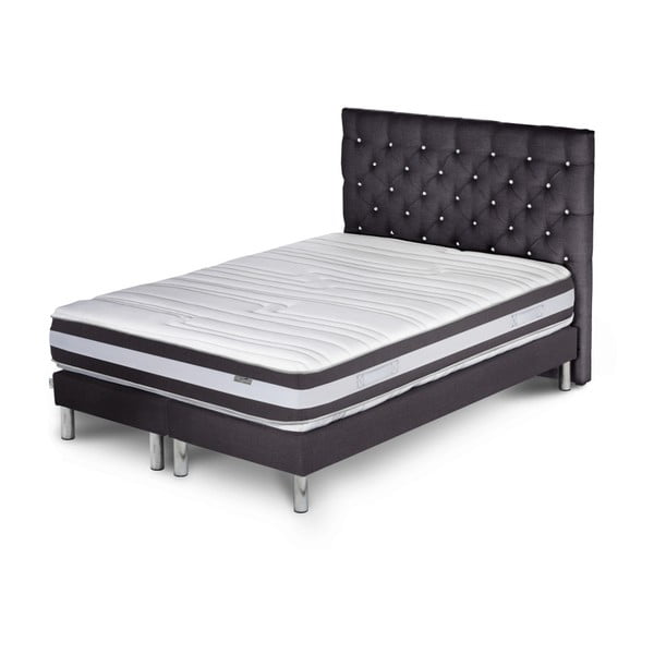 Tmavosivá posteľ s matracom a dvojitým boxspringom Stella Cadente Maison Mars Dahla, 180 × 200 cm