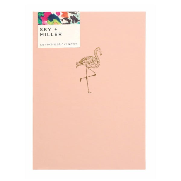 Svetloružový poznámkový blok so sadou lepiacich papierikov Portico Designs Flamingo, 60 strán