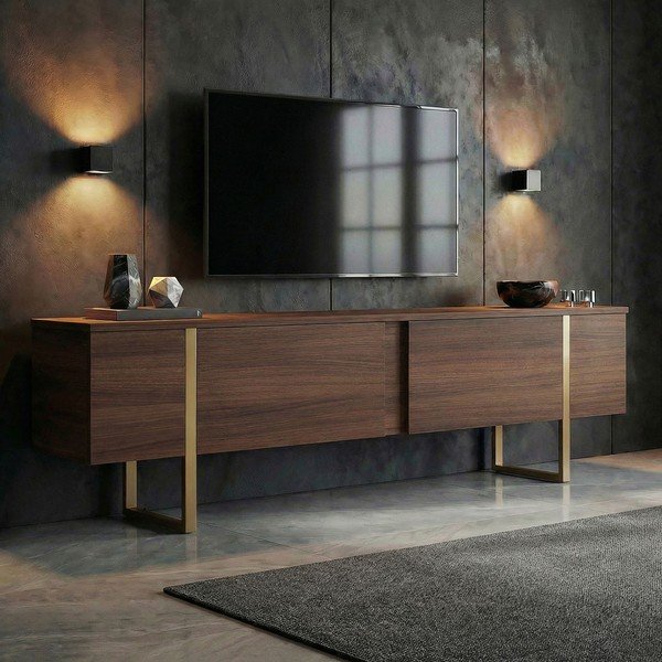 TV stolík v dekore orecha v tmavo prírodnej farbe 180x50x30 cm Onera – Kalune Design-image-1