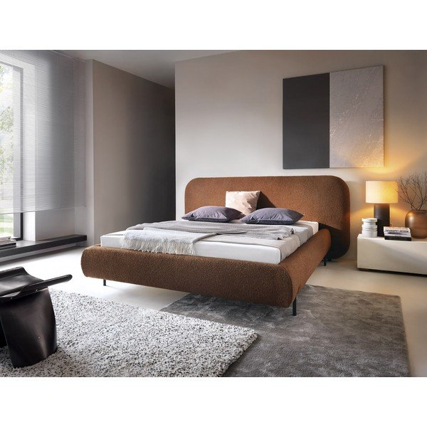 Terakotová čalúnená dvojlôžková posteľ s úložným priestorom s roštom 160x200 cm Pointt – ELTAP-image-1