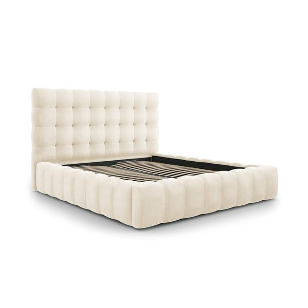 Béžová čalúnená dvojlôžková posteľ s úložným priestorom s roštom 200x200 cm Bali – Cosmopolitan Design