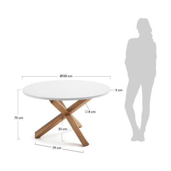 Dubový jedálenský stôl s bielou doskou Kave Home Nori, ø 120 cm-image-3