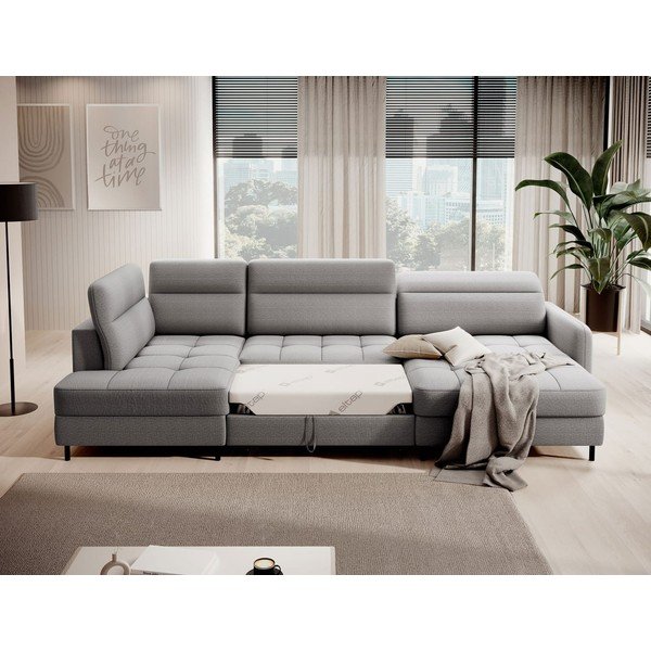 Svetlosivá zamatová rozkladacia/s úložným priestorom rohová pohovka (ľavý roh/do tvaru "U") Berrto – ELTAP-image-4