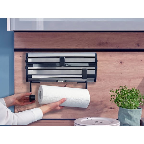 Nástenný kovový držiak na fólie a papierové utierky v striebornej farbe Parat Royal – LEIFHEIT-image-3