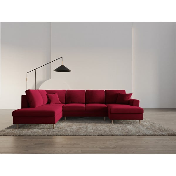 Červená zamatová rozkladacia/s úložným priestorom rohová pohovka (ľavý roh/do "U") Kyoto – Cosmopolitan Design-image-2
