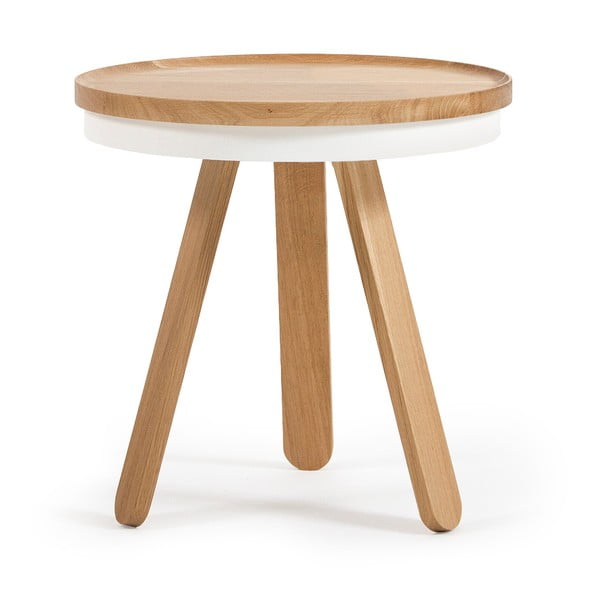 Prírodno-biely odkladací stolík z dubového dreva s podnosom Woodendot Batea S