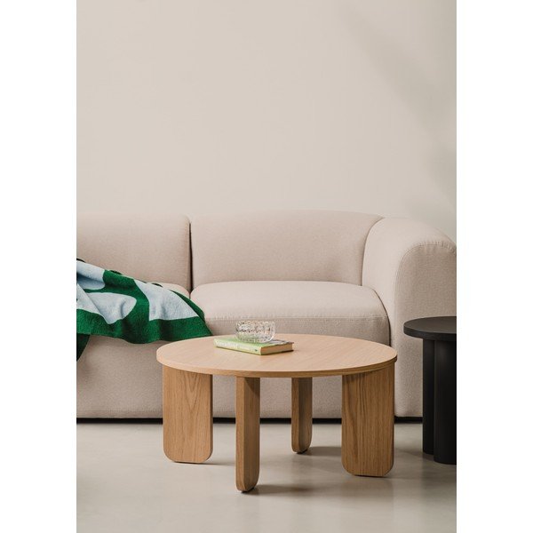 Čierny okrúhly konferenčný stolík s doskou v dubovom dekore ø 75 cm Kuvu – noo.ma-image-1