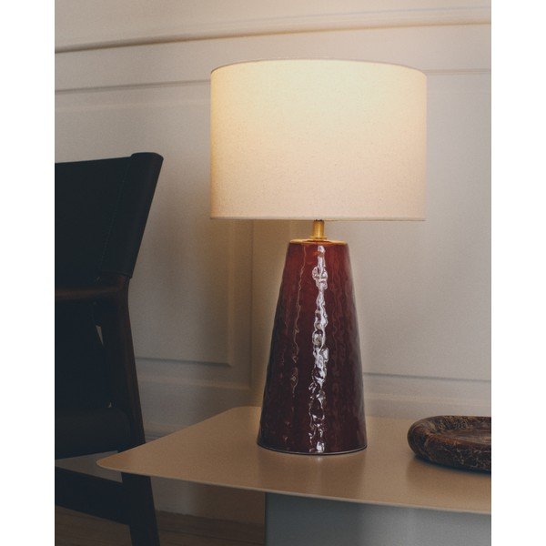 Červená/biela stolová lampa s textilným tienidlom (výška  49 cm) Drava – Kave Home-image-1