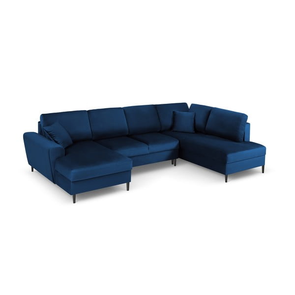 Modrá zamatová rozkladacia/s úložným priestorom rohová pohovka (pravý roh/do "U") Kyoto – Cosmopolitan Design-image-1