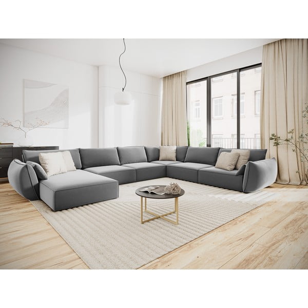 Svetlosivá zamatová rohová pohovka (pravý roh/do "U") Vanda – Mazzini Sofas-image-1