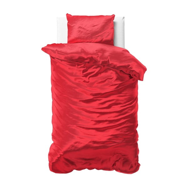 Červené obliečky zo saténového mikroperkálu na jednolôžko Sleeptime, 140 × 220 cm