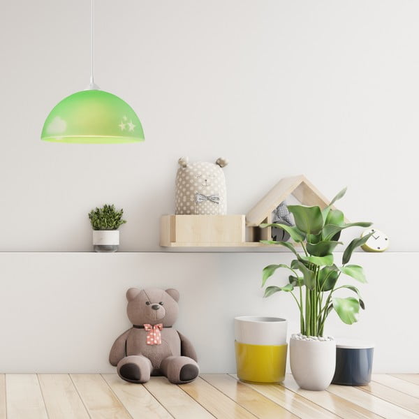 Zelené detské svietidlo so skleneným tienidlom ø 30 cm Day & Night – LAMKUR-image-1