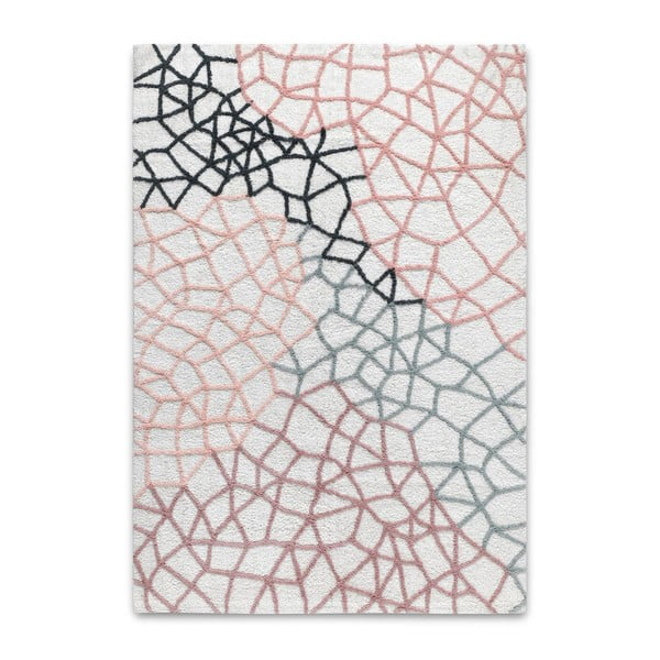 Bielo-ružový ručne tkaný koberec HF Living Net, 140 × 200 cm