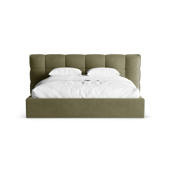 Zelená čalúnená dvojlôžková posteľ s úložným priestorom s roštom 180x200 cm Eric – Micadoni -image-4