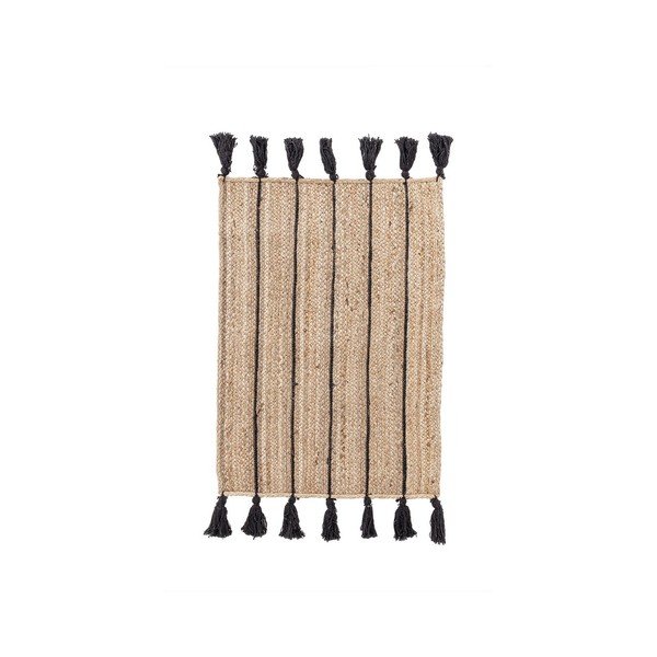Čierny/v prírodnej farbe ručne tkaný jutový koberec 60x90 cm Jalaja – Bizzotto